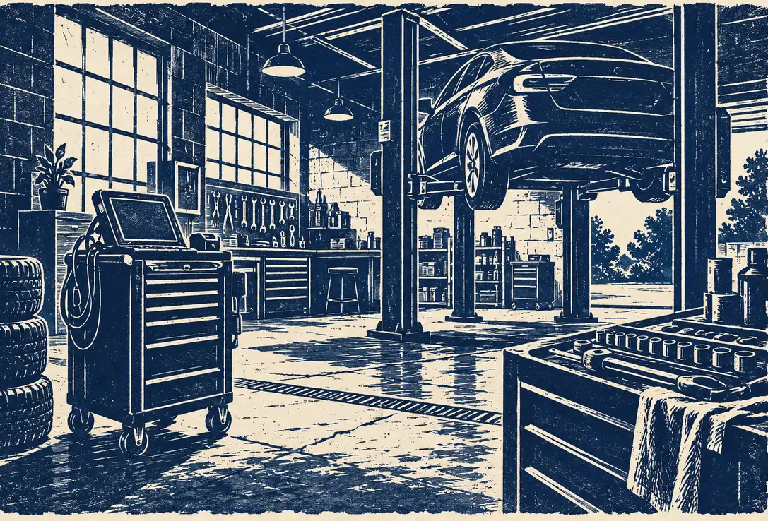 Illustration of auto repair shops and their working space
