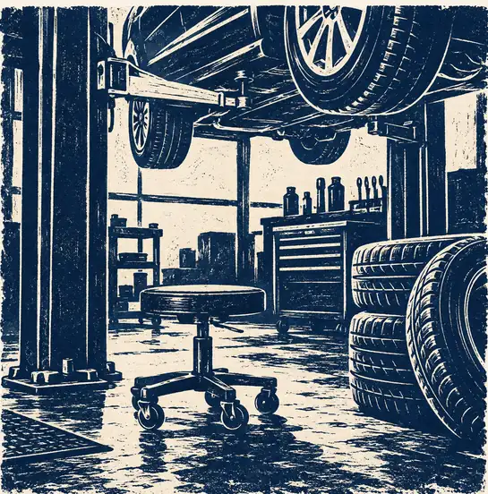 Illustration of auto repair shops equipment and workspace